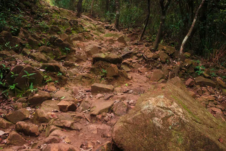 Rocky part of the trail during the ascent